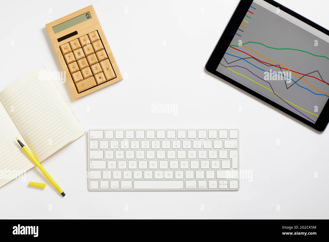 Various items on white desk Stock Photo