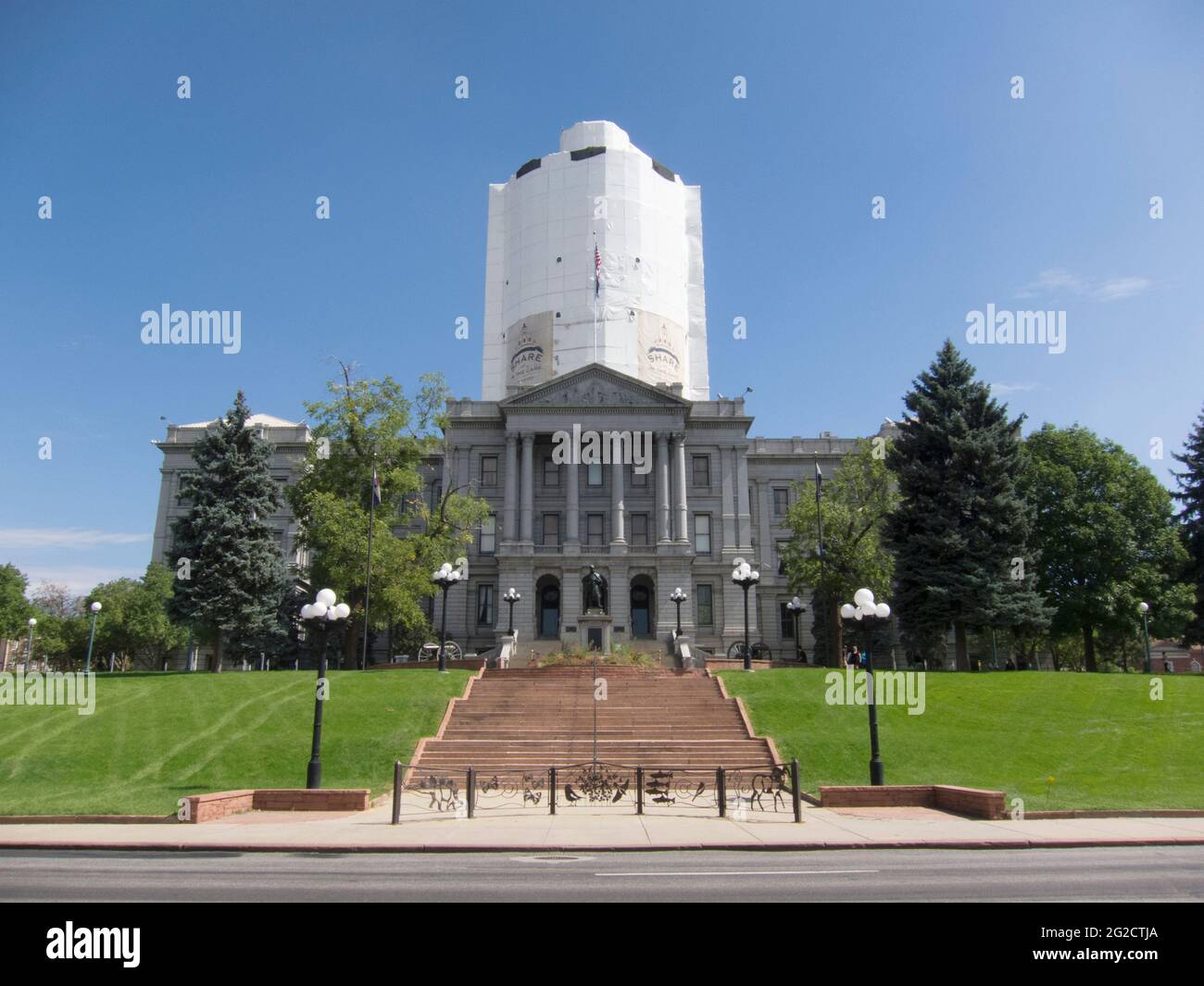 The Colorado state capital building during a dome renovation in 2013. In Denver, Colorado. Stock Photo