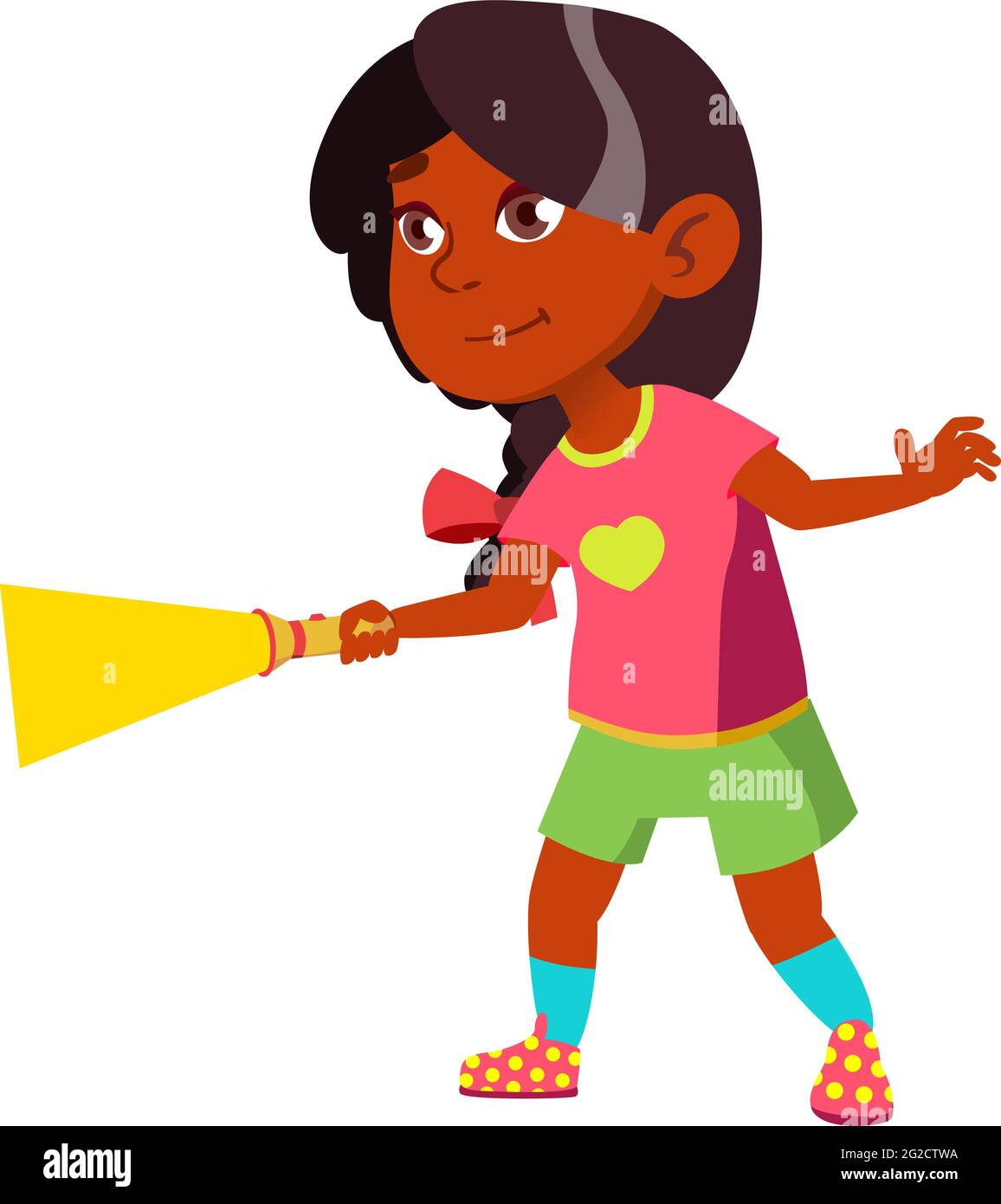 indian girl kid lighting with torch in dark room cartoon vector Stock