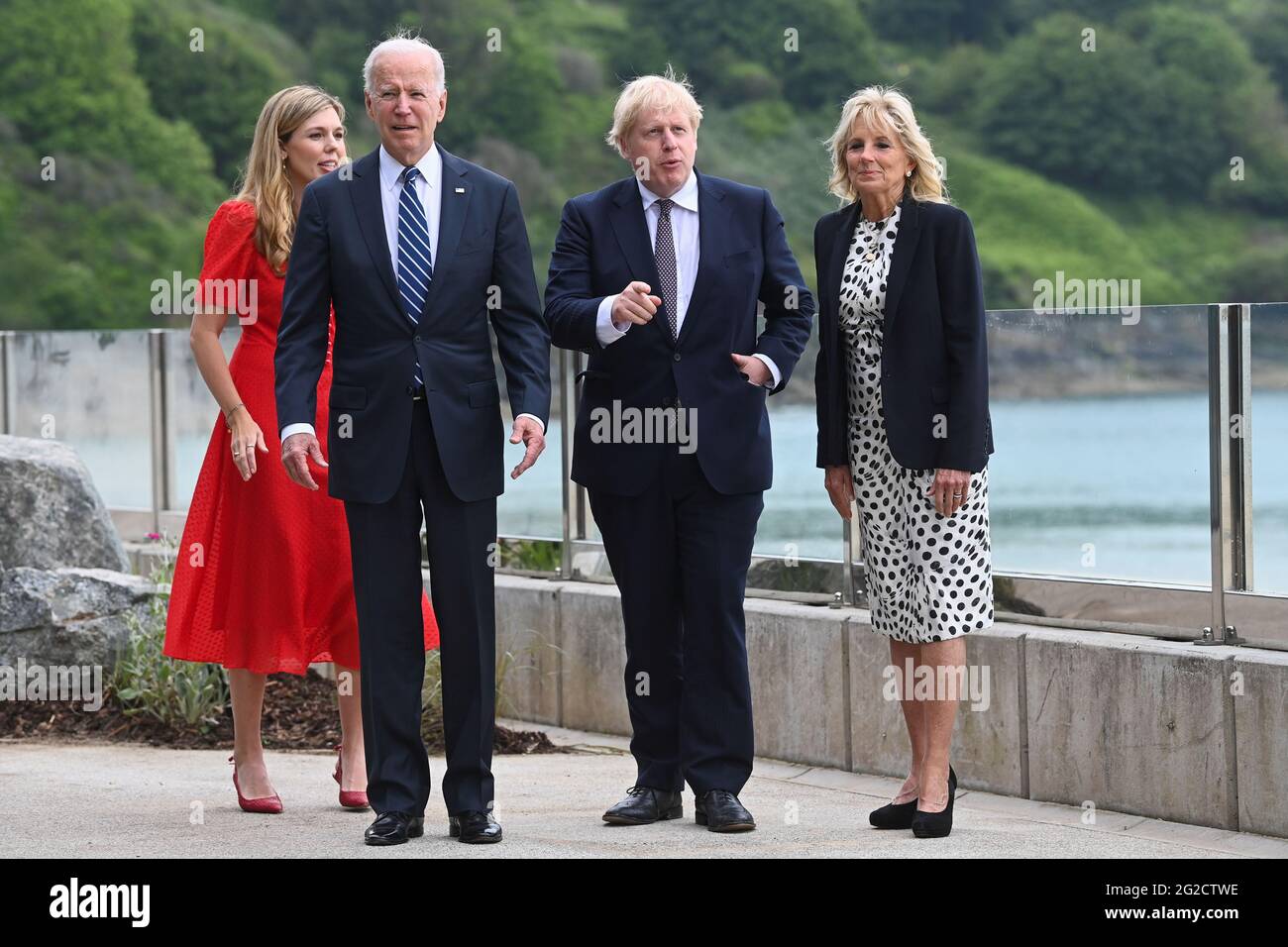 Left To Right Carrie Johnson Us President Joe Biden Prime Minister Boris Johnson And First Lady Jill Biden Walk Outside Carbis Bay Hotel Carbis Bay Cornwall Ahead Of The G7 Summit In