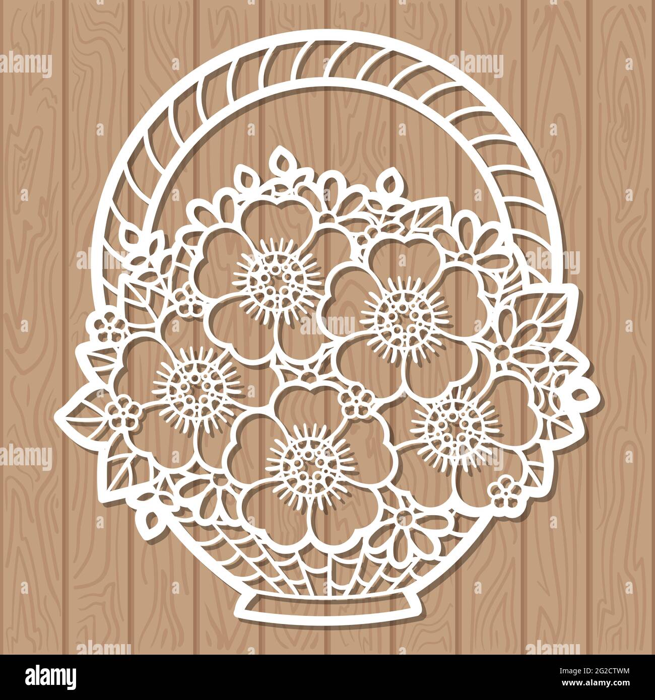 A bouquet of flowers in a basket. Template for laser cutting. Vector