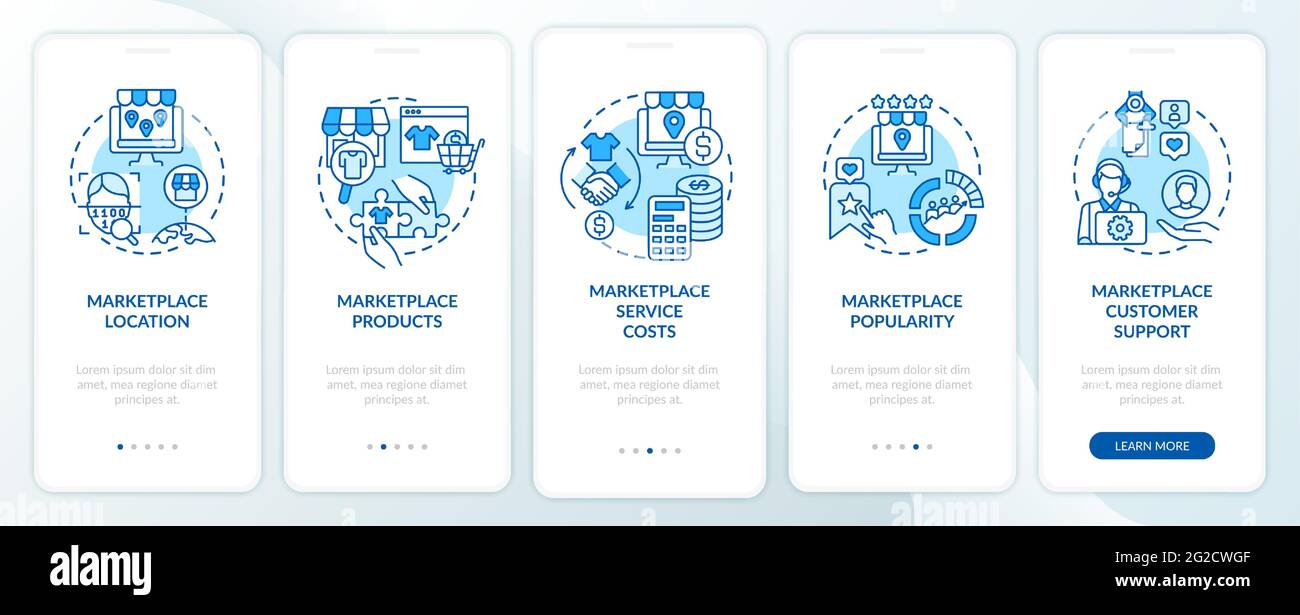 Market place choice parameters onboarding mobile app page screen Stock Vector