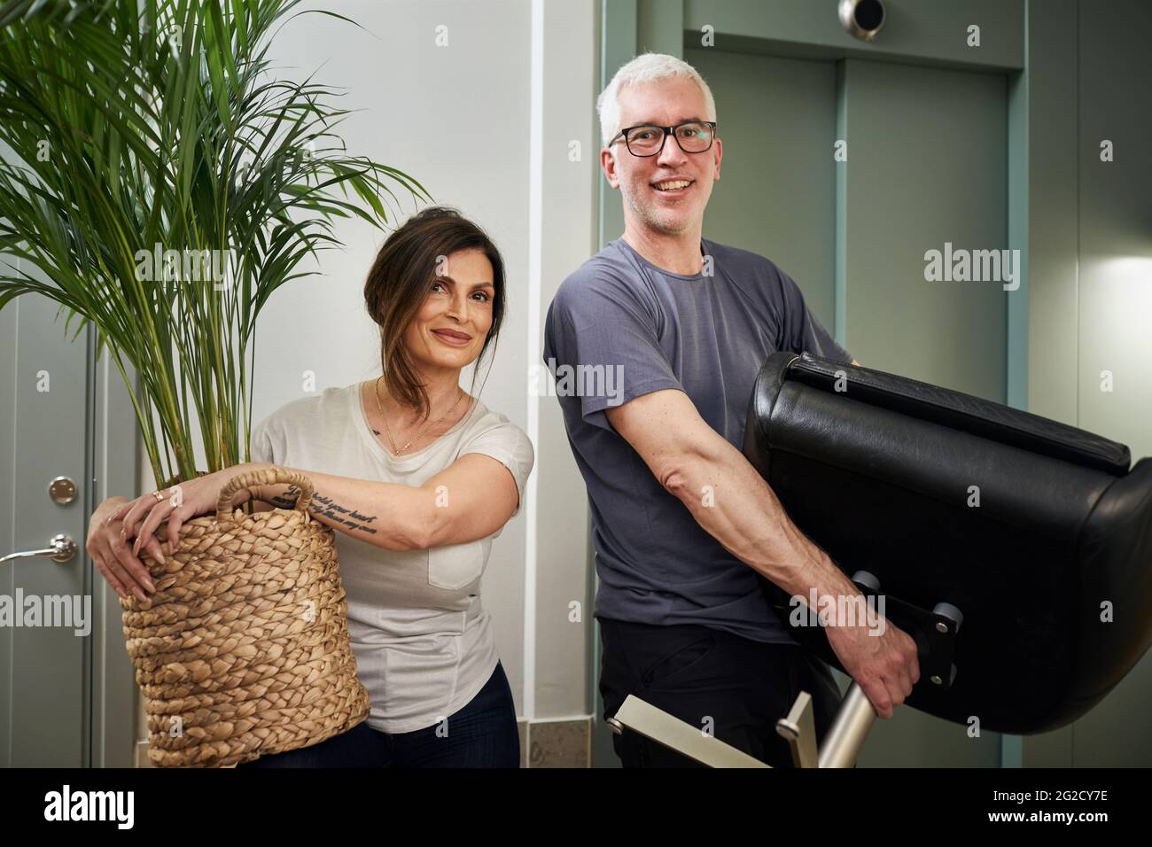 Mature couple moving house Stock Photo