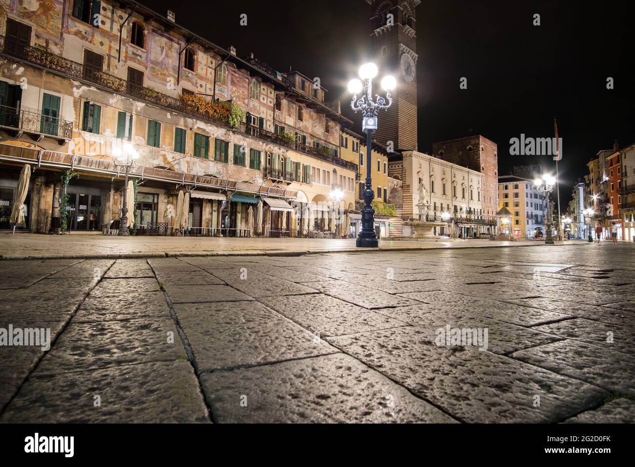 Empty square at night during the italian lockdown Stock Photo
