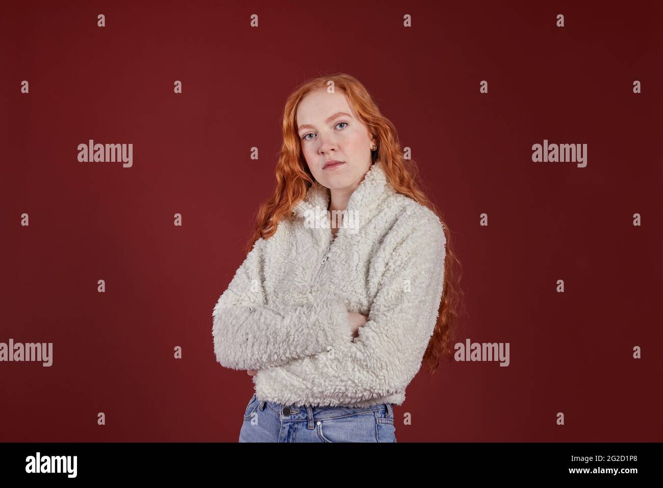Red haired woman looking camera hi-res stock photography and images - Alamy