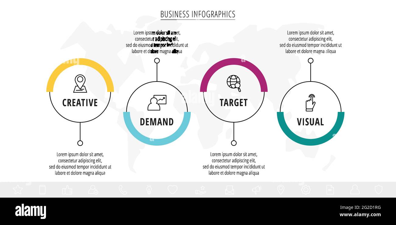 Line vector infographics with four circles and icons. Template with 4 ...