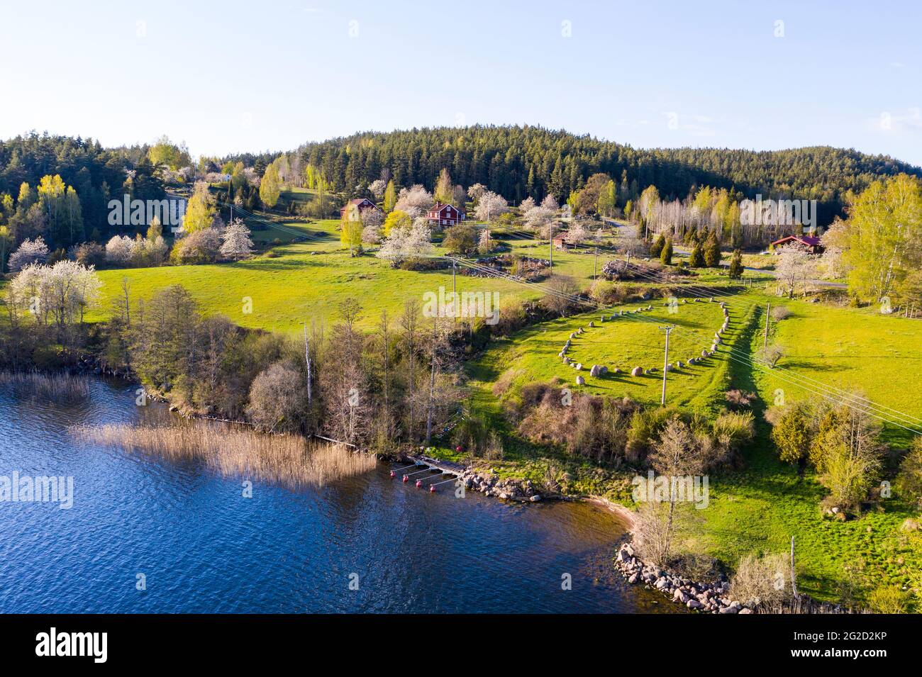 Aerial view of lake and green landscape Stock Photo - Alamy