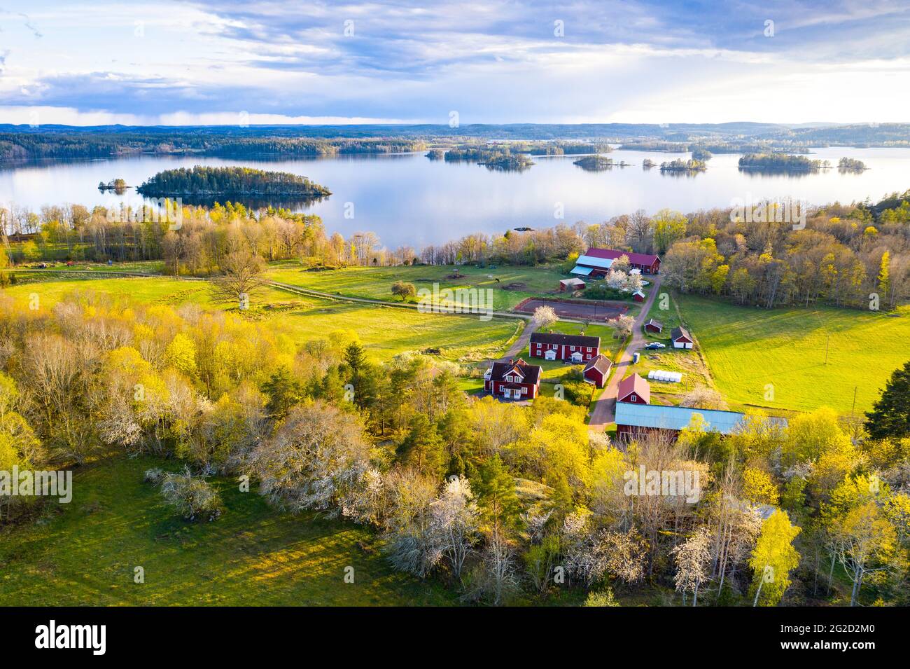 Aerial view of lake and green landscape Stock Photo - Alamy