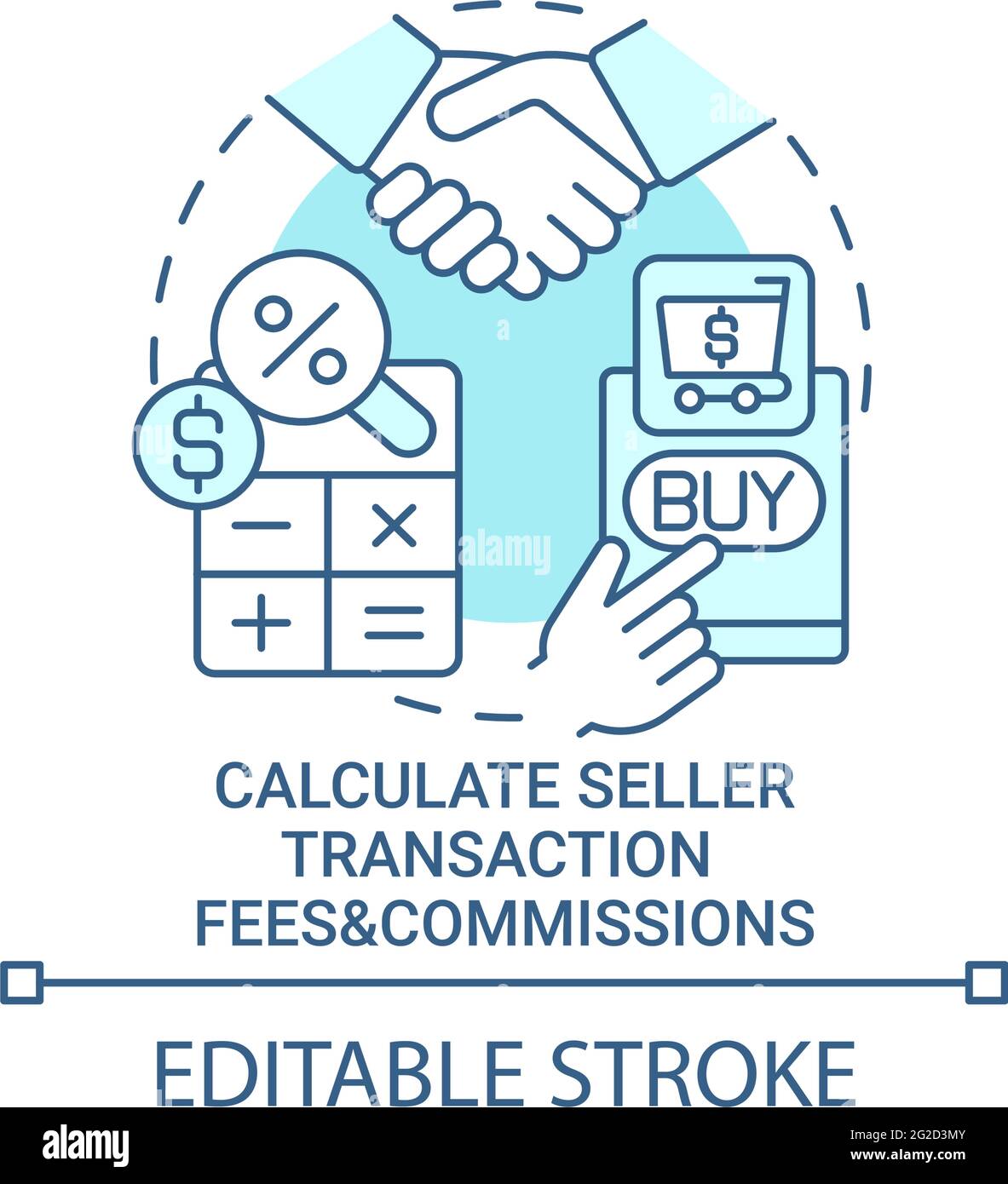 Calculate seller transaction fees and commissions concept icon Stock Vector