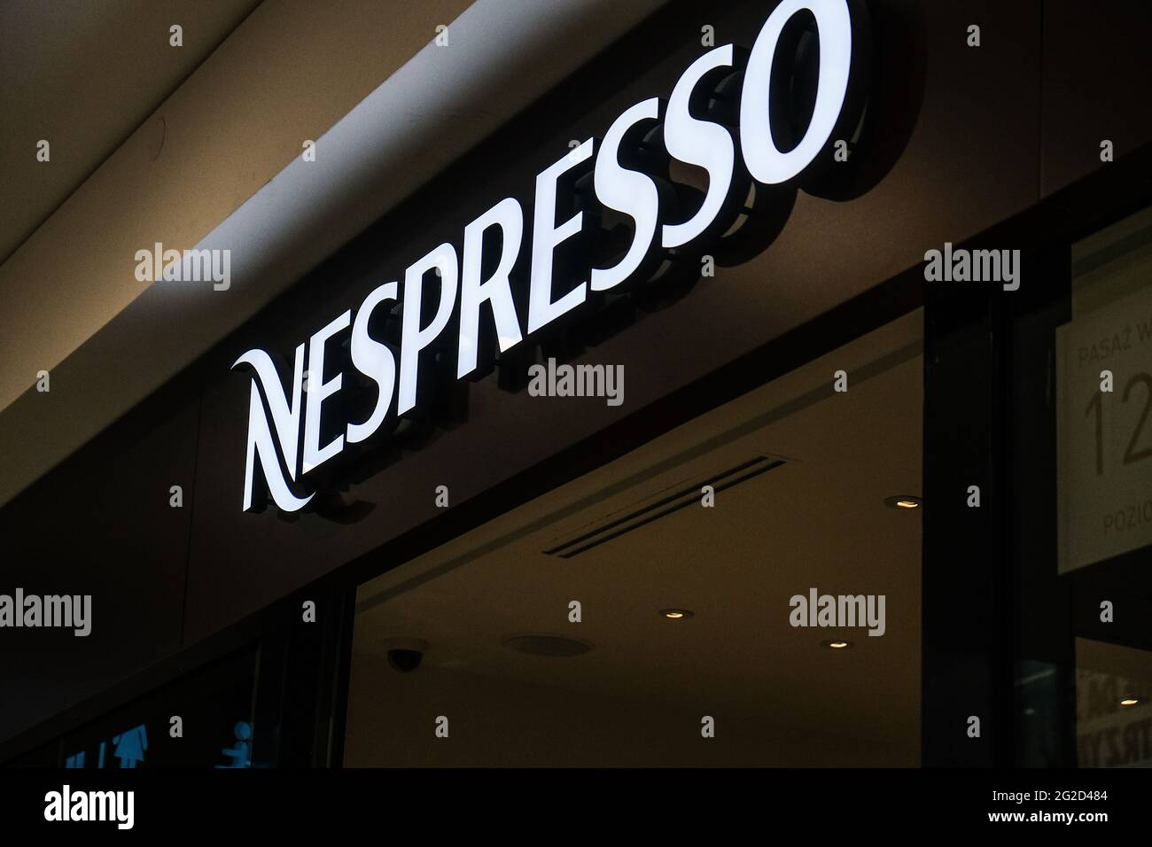 A nespresso logo is pictured inside a shopping mall. (Photo by Omar Marques / SOPA Images/Sipa USA) Stock Photo