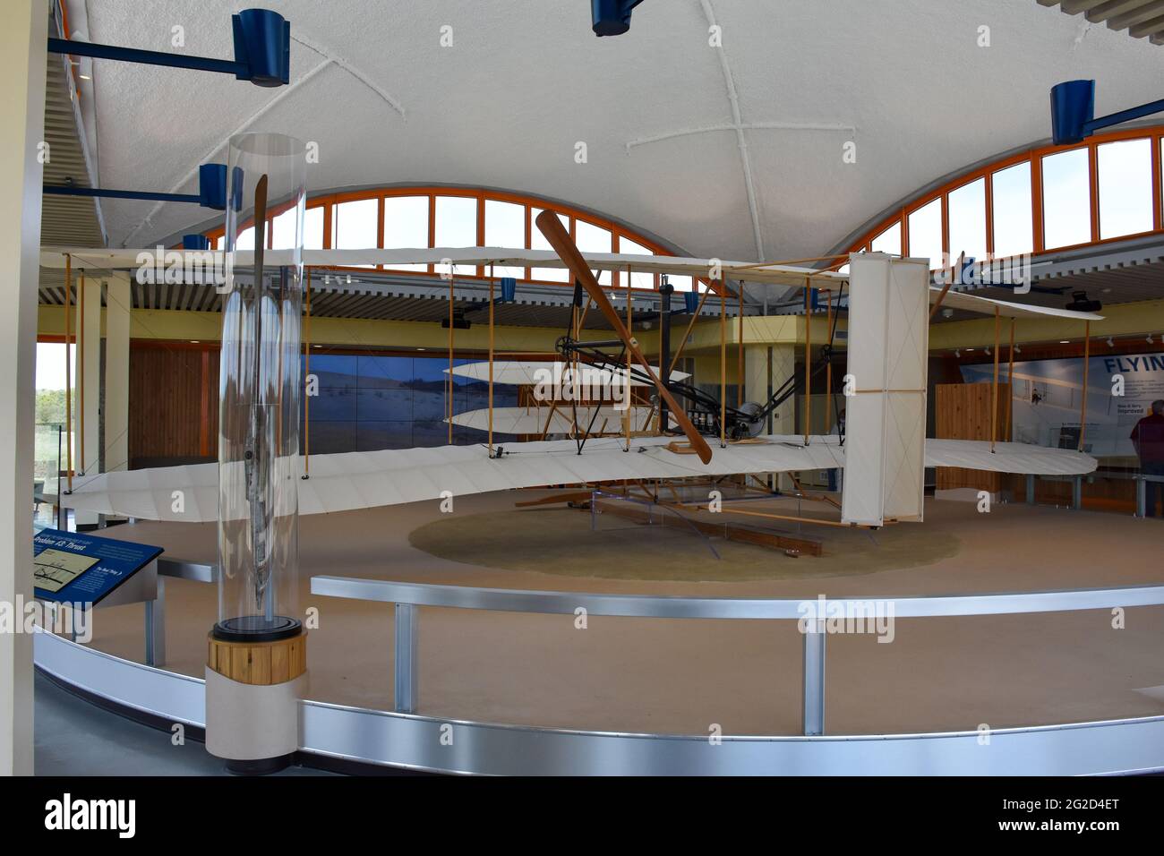 A replica of the Wright Brothers airplane at the Wright Brothers Memorial in Kill Devil Hills North Carolina. Stock Photo