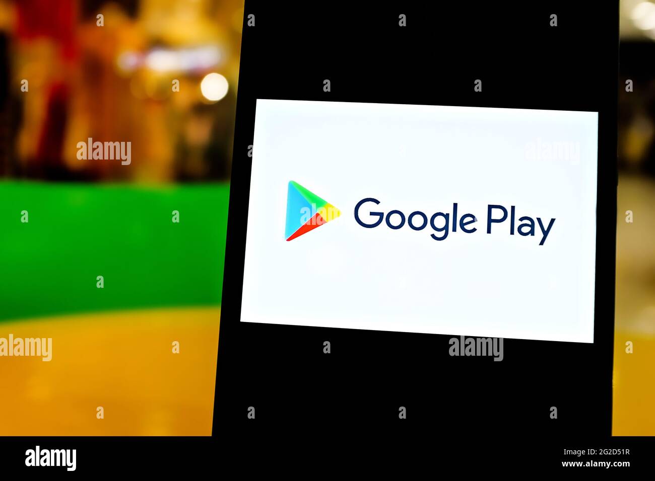 Editorial photo on Google Play theme.  Illustrative photo for news about Google Play - a digital distribution service Stock Photo