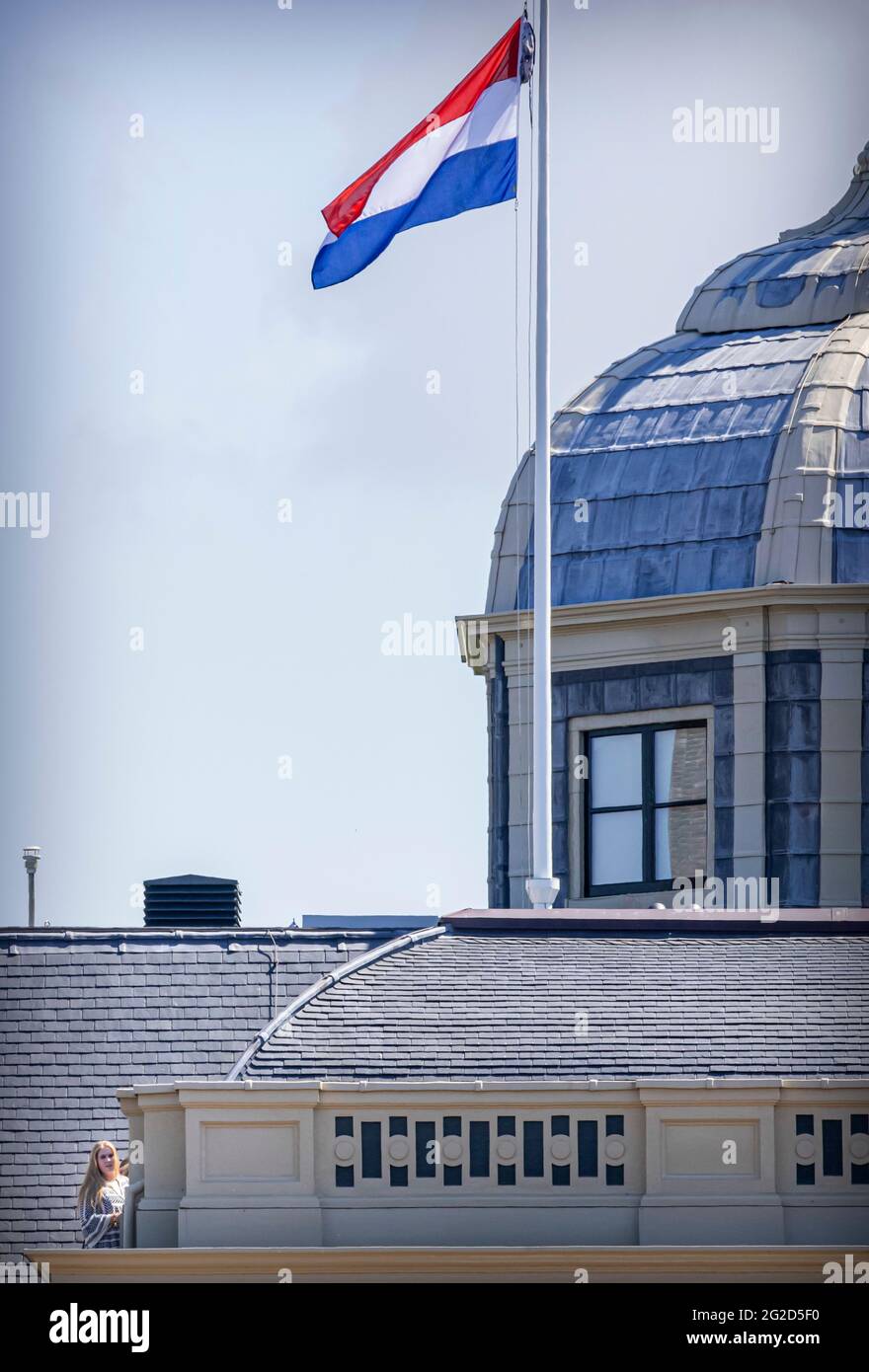 The Hague The Netherlands 9th June 21 Princess Amalia Of The Netherlands Is Graduated From High School And Raises The Dutch Flag With Her Backpack Attached At The Top Of Palace Huis