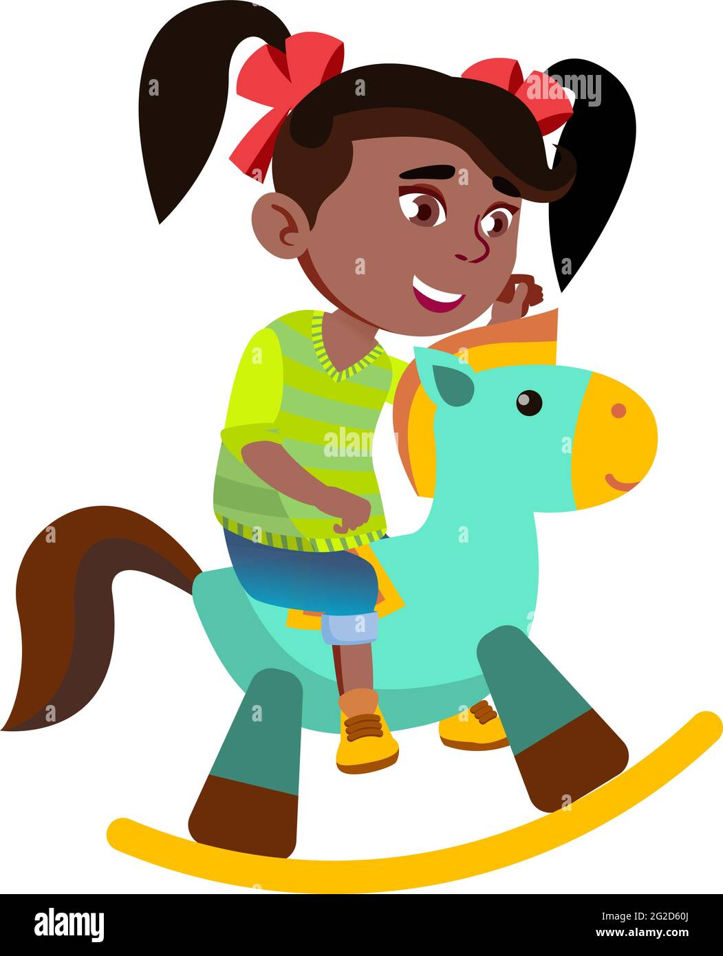 happy african girl riding toy horse cartoon vector Stock Vector Image & Art Alamy