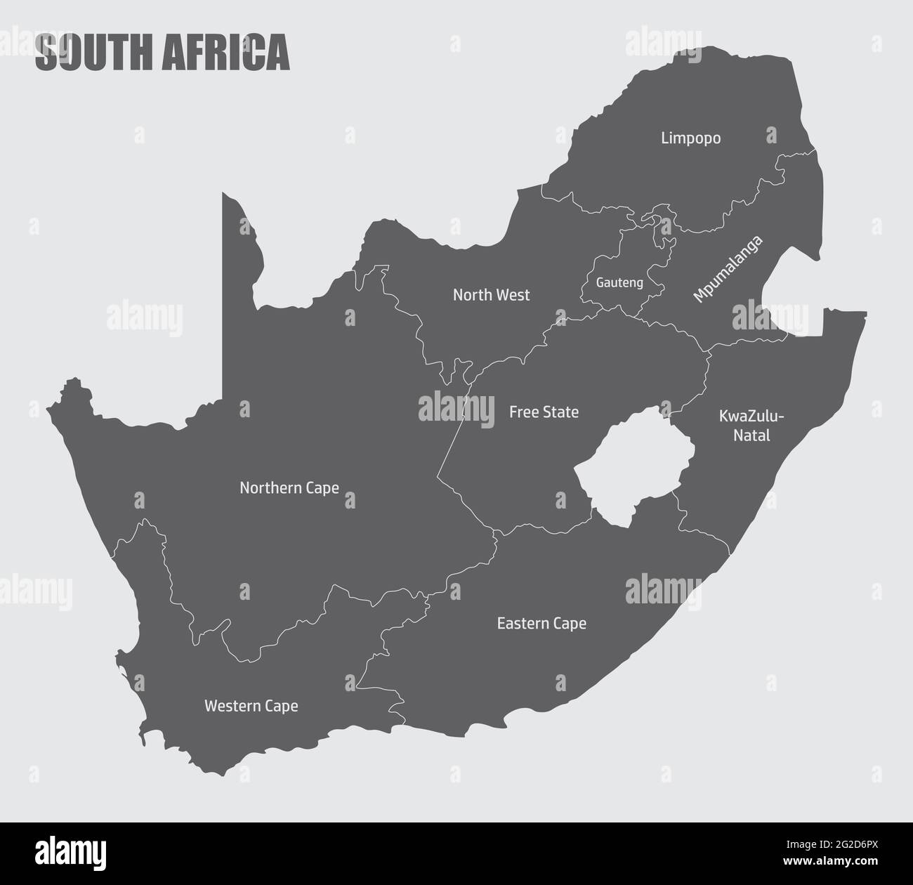 The South Africa administrative map divided in provinces with labels Stock Vector