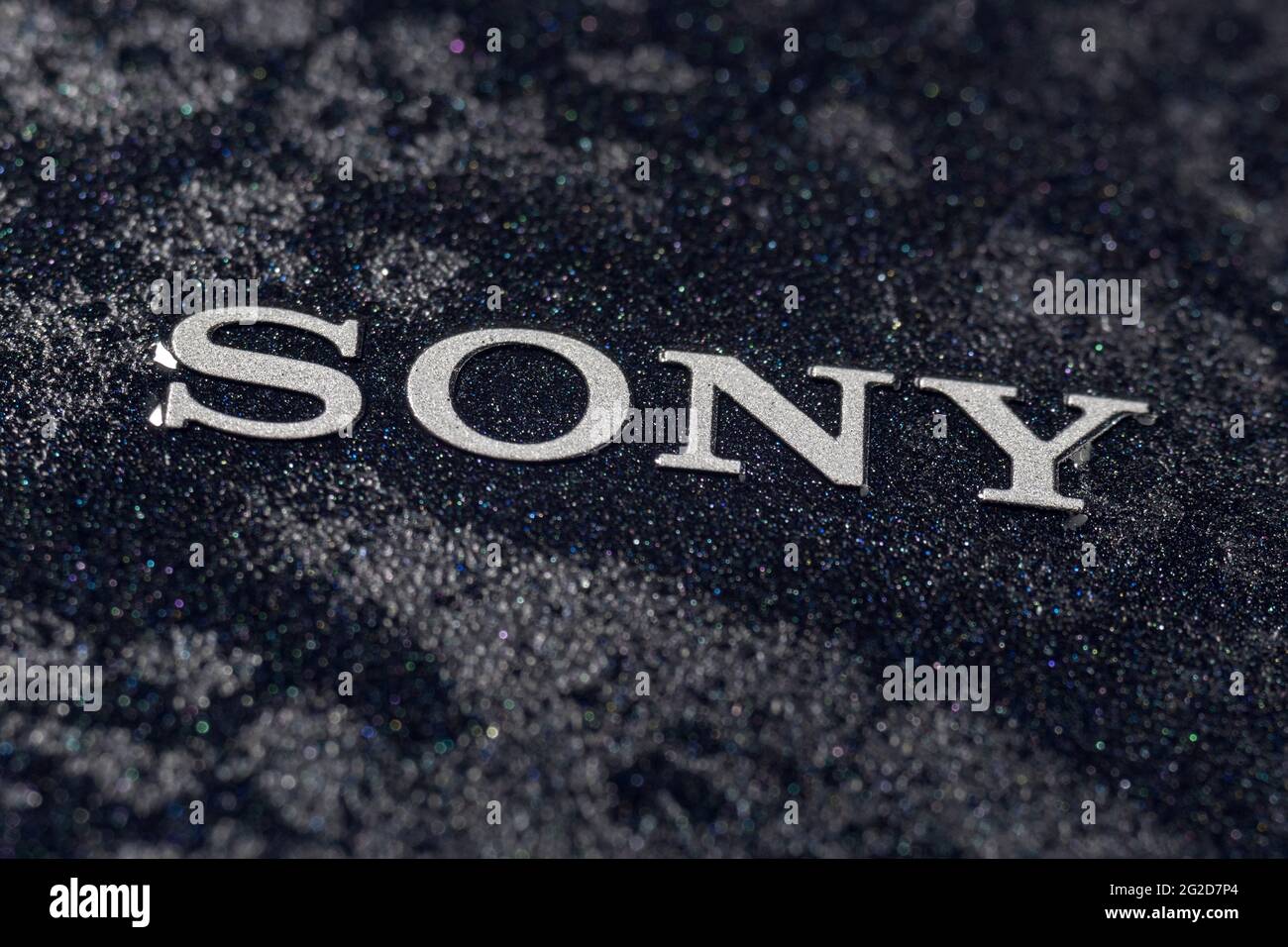 Tyumen, Russia-May 25, 2021: Sony logo. Sony is a Japanese corporation headquartered in Minato, Tokyo, Japan Stock Photo