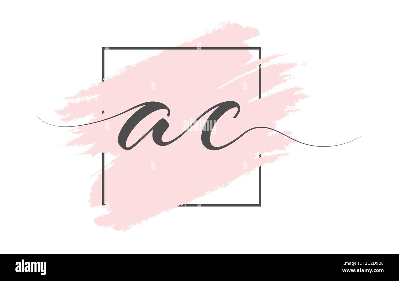 Calligraphic lowercase letters AC on a colored background in a frame ...