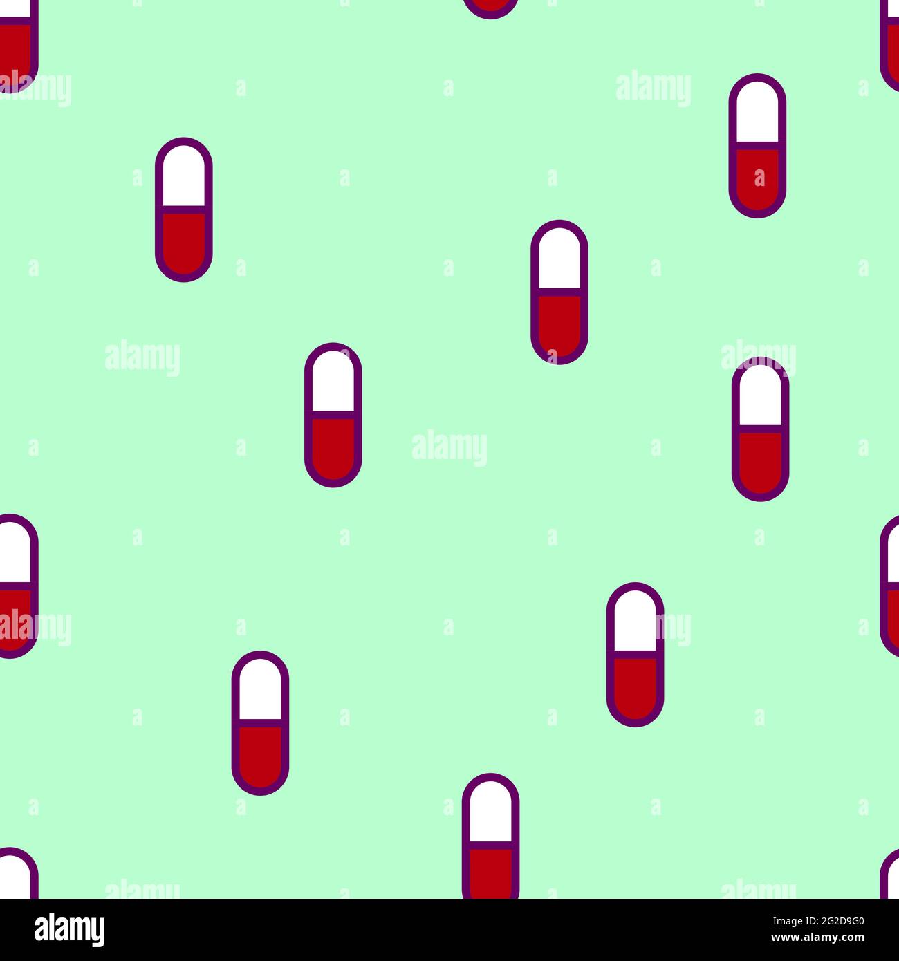 Seamless minimalistic medical pattern. White red pills on a blue background. Cartoon drugs. Vector stock illustration with pharmaceutical product for Stock Vector