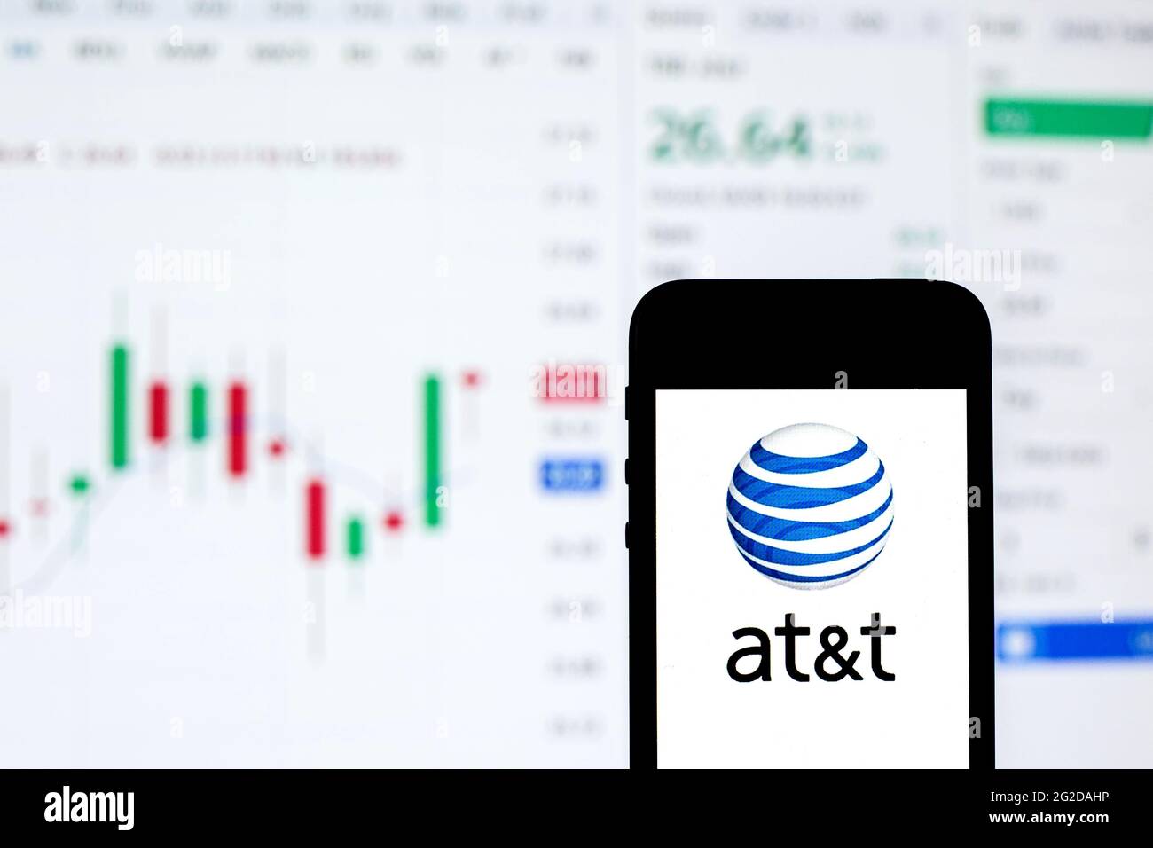 In this photo illustration an AT&T Corporation logo seen displayed on a ...