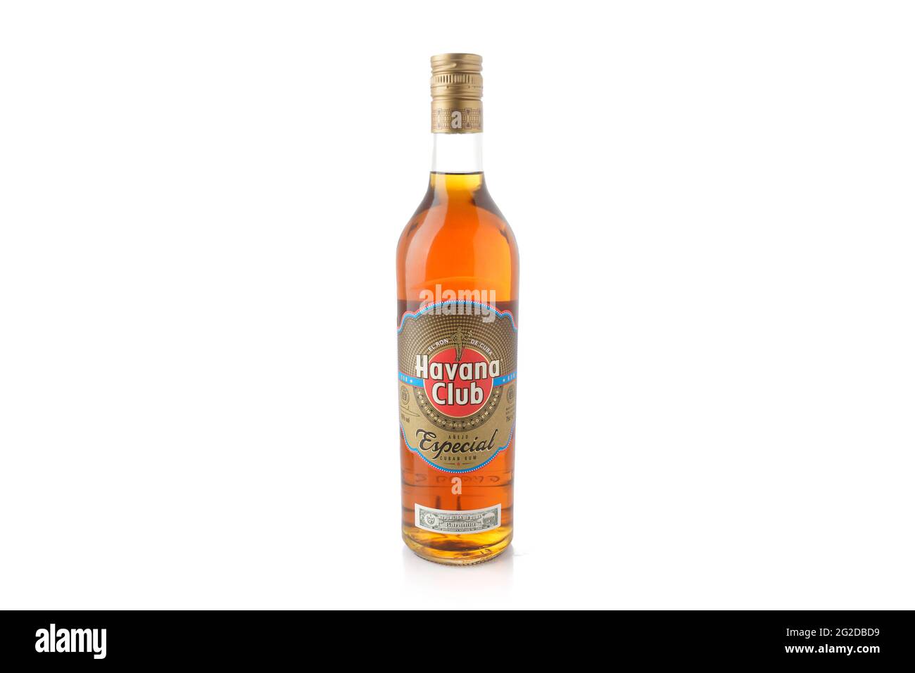 Havana rum bottle on white background. Alcoholic beverage Stock Photo