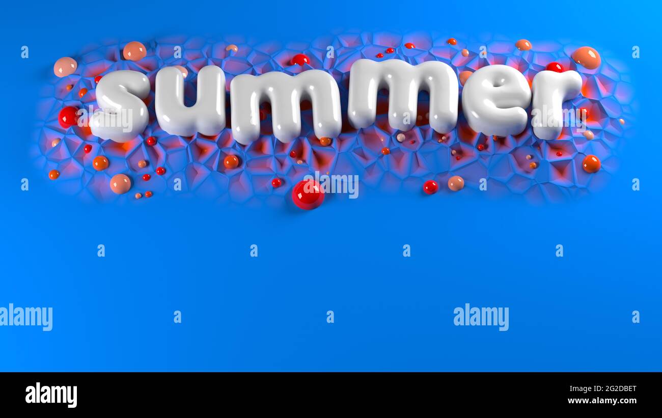 summer bright white glossy letters on a blue abstract background. 3d illustration mockup with copyspace for your text Stock Photo
