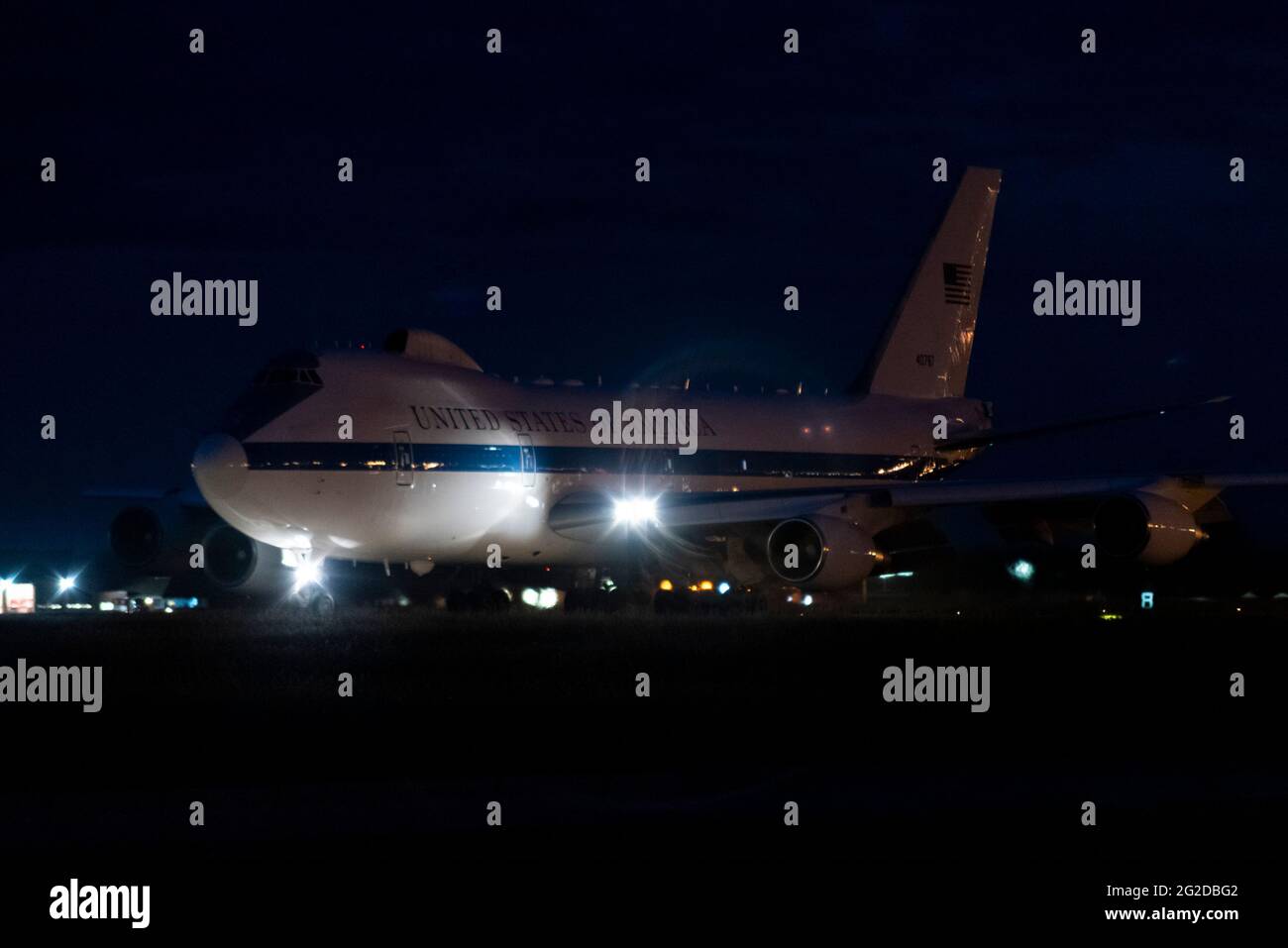 USAF Boeing E-4B Advanced Airborne Command Post (AACP), Nightwatch, follows the US president on international visits as command post in emergencies Stock Photo