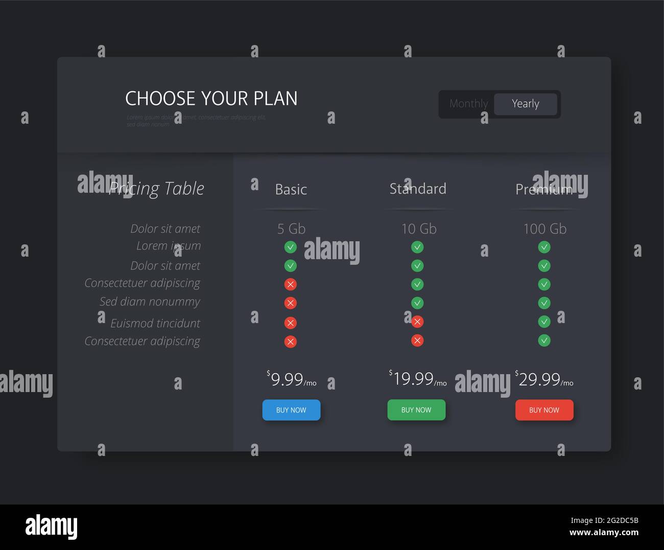Pricing table vector illustration. Price list web page Stock Vector