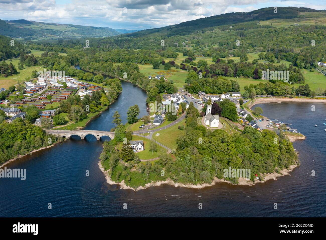 Aerial view of Kenmore village and Kenmore Bridge crossing the River