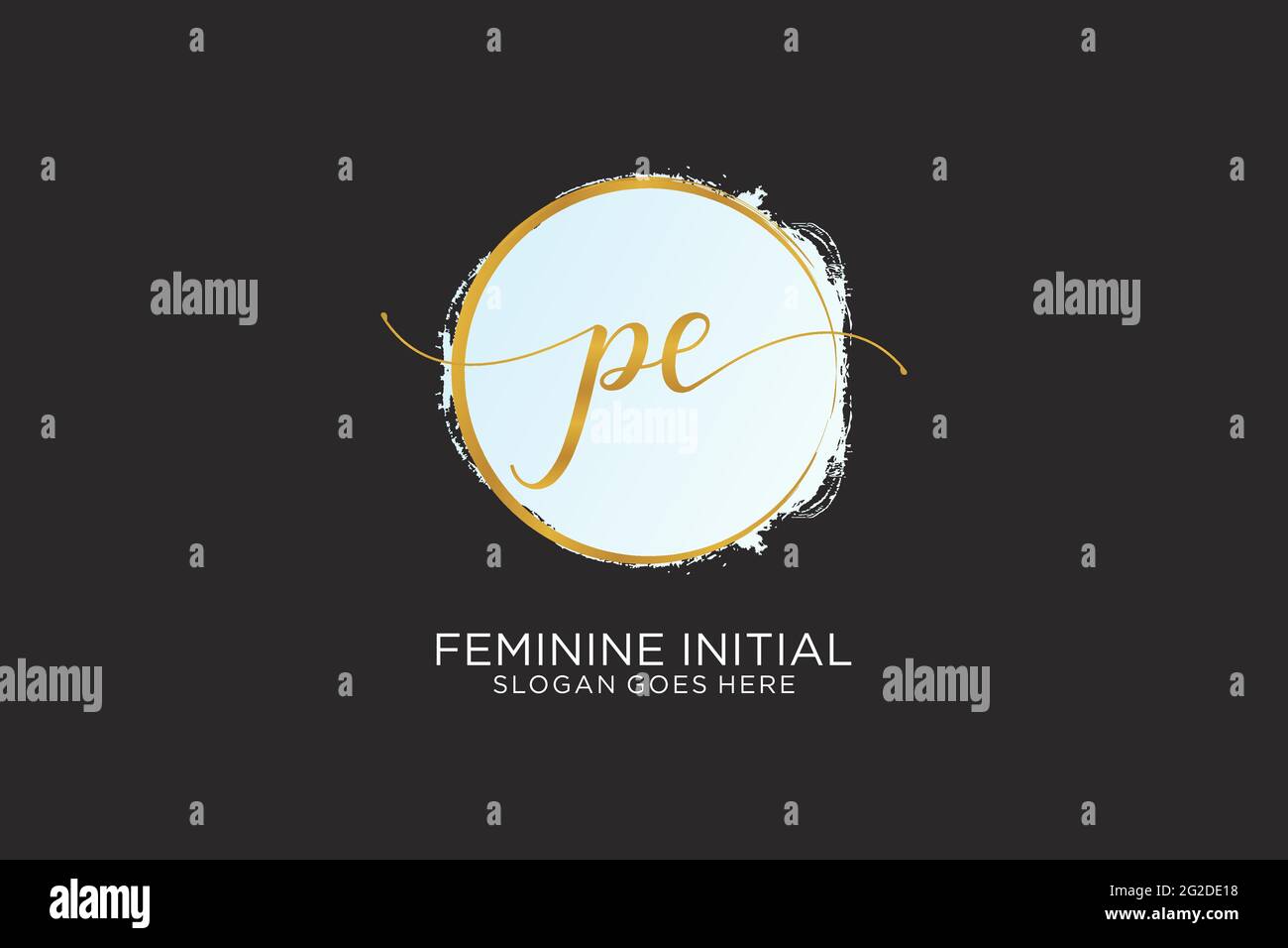 PE handwriting logo with circle template vector signature, wedding, fashion, floral and botanical with creative template. Stock Vector