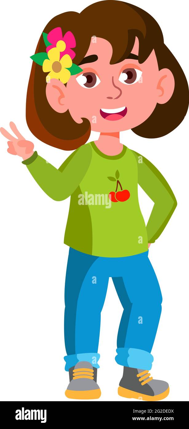 beautiful little girl gesturing peace with fingers cartoon vector Stock ...