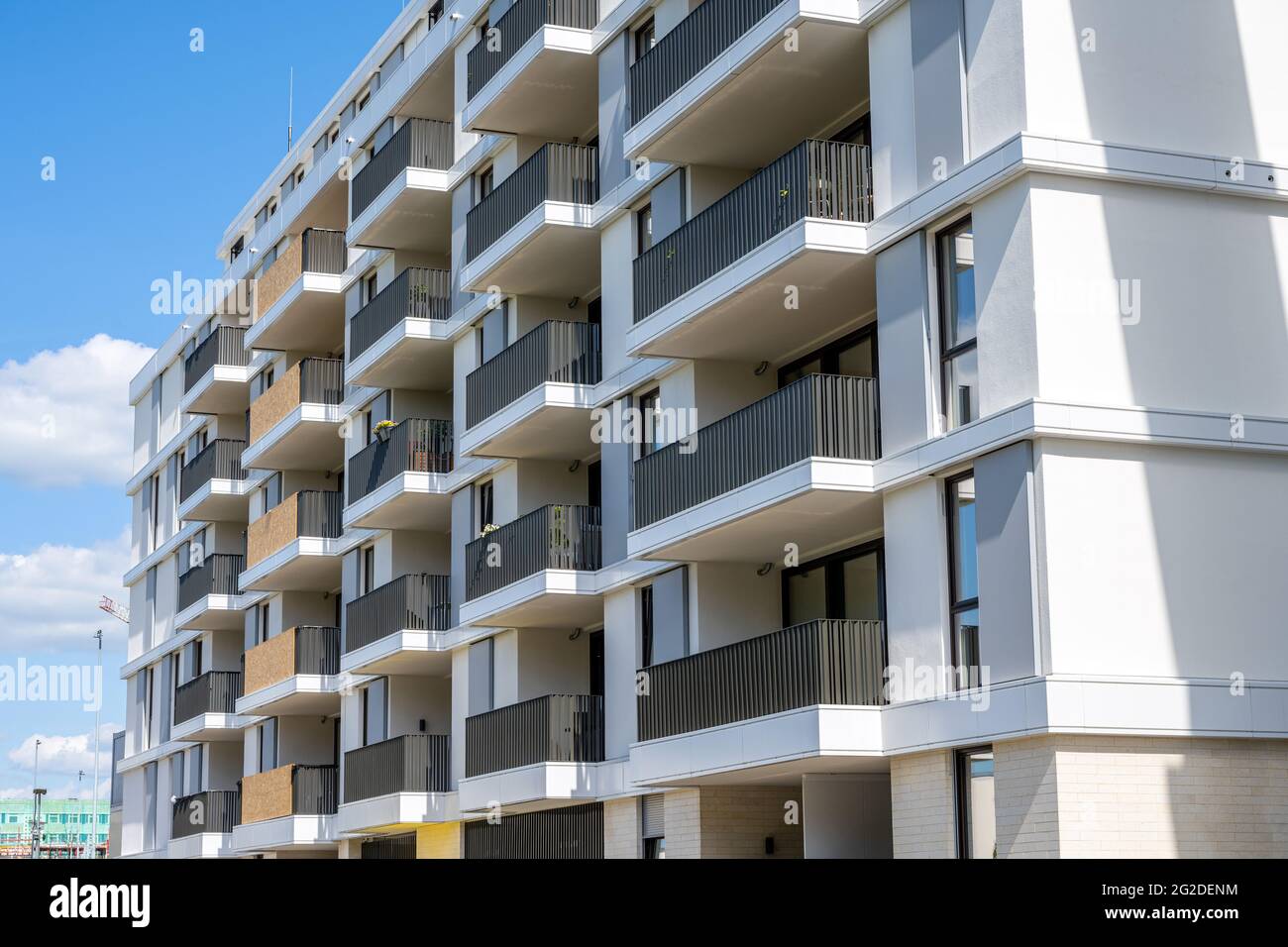 Modern apartment building with many balconies seen in Berlin, Germany