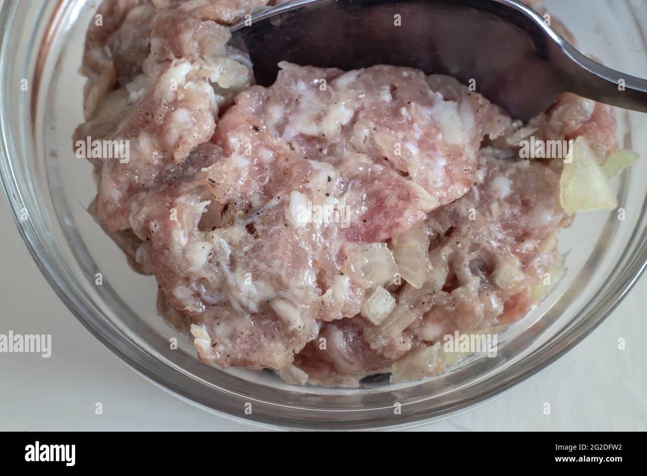 Minced meat with onions for making dumplings Stock Photo