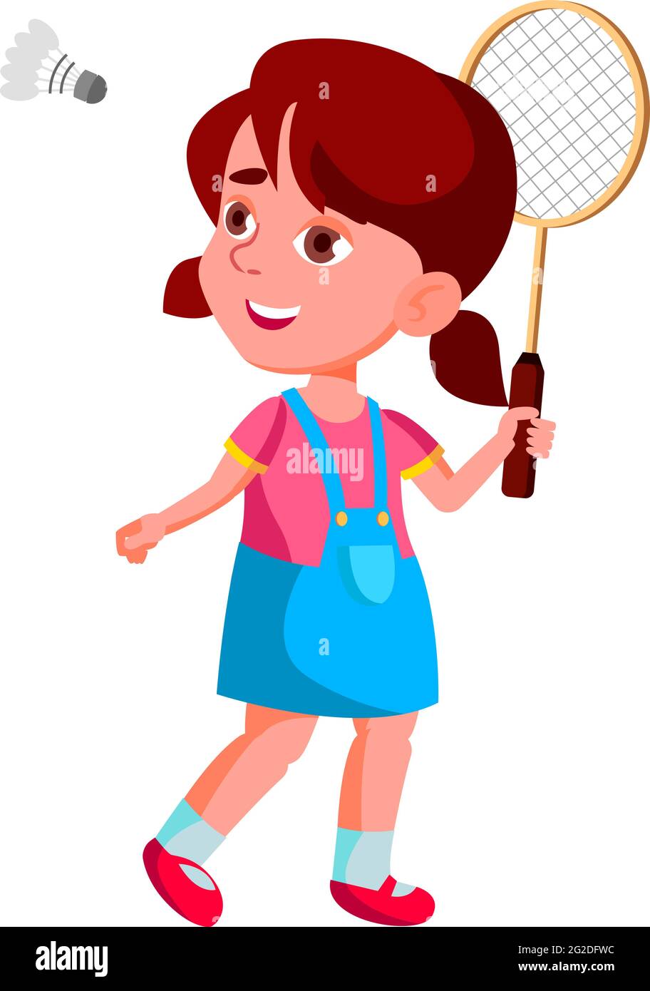 playful cute girl playing badminton game with shuttlecock cartoon vector  Stock Vector Image & Art - Alamy