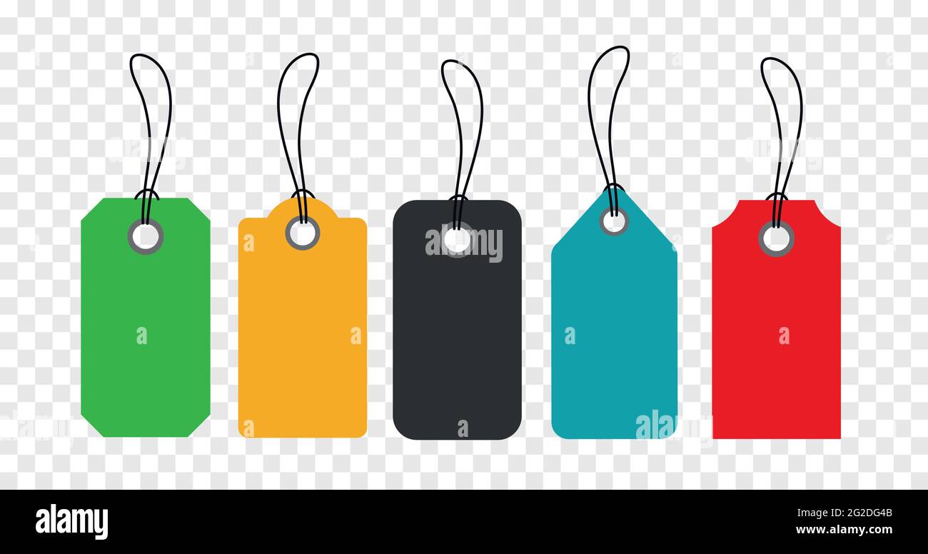 Blank price tags or sale shopping labels set with rope. Colourful tags