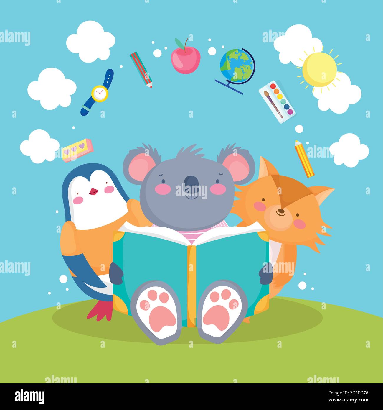 animals school book Stock Vector