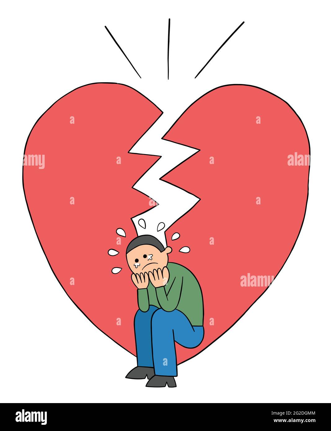 Cartoon man is heartbroken and very sad, vector illustration. Black  outlined and colored Stock Vector Image & Art - Alamy