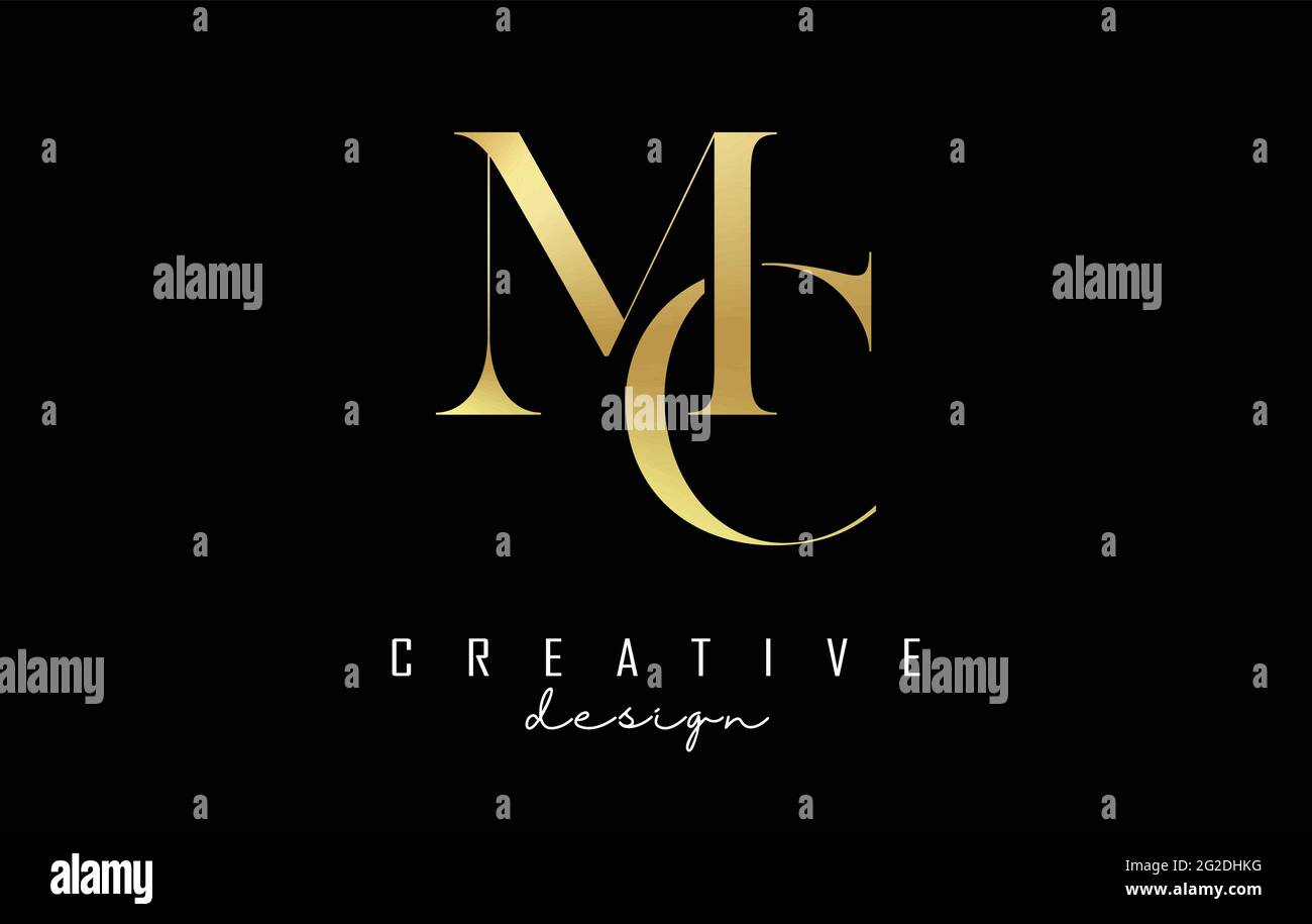 Golden MC m c letter design logo logotype concept with serif font and ...