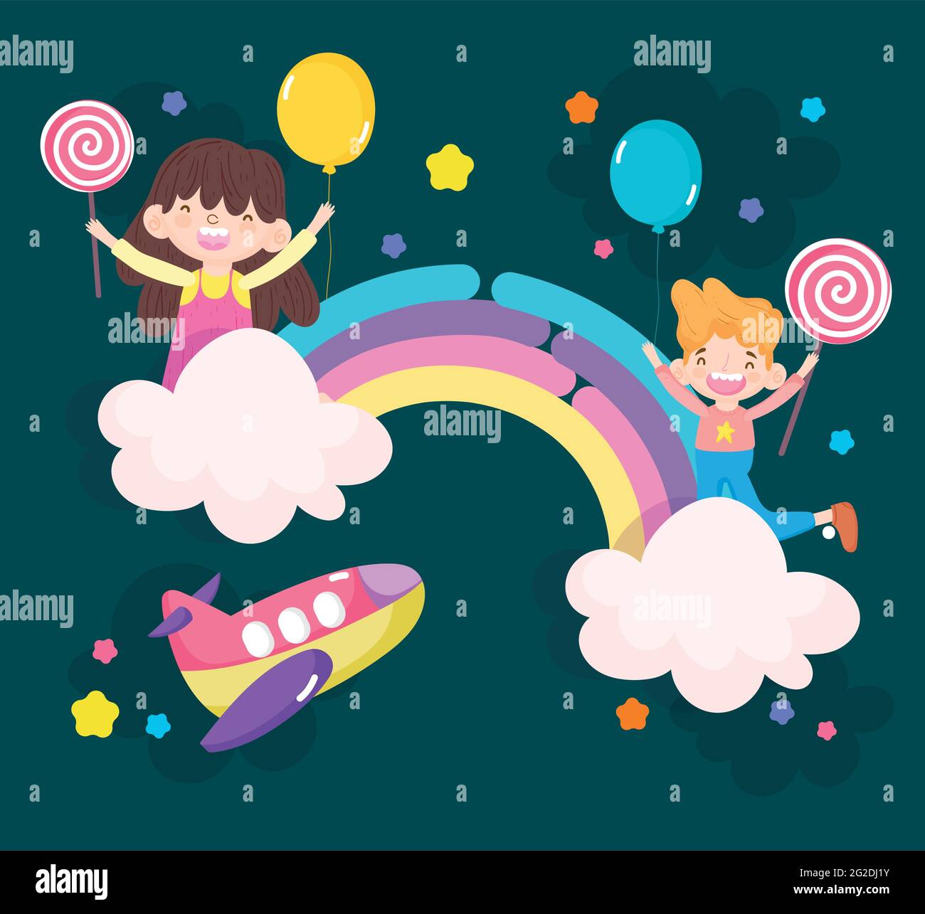 kids playing on rainbow Stock Vector Image & Art - Alamy