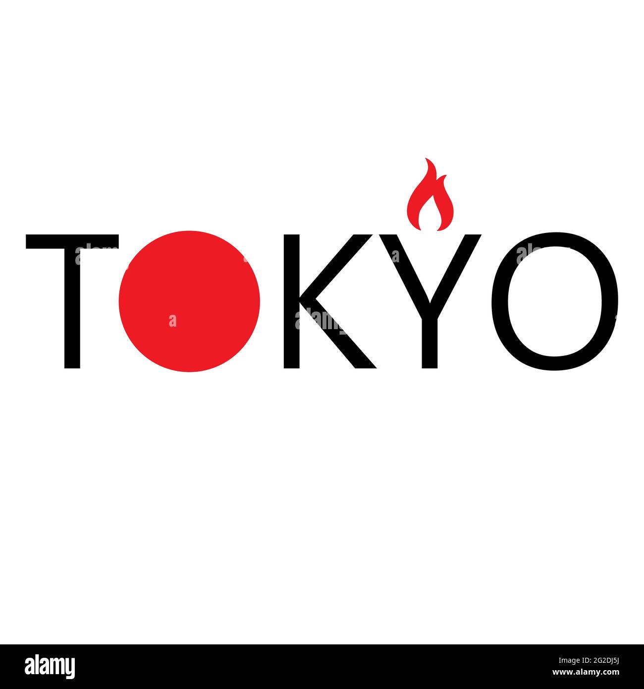 Stylized Tokyo lettering with japan flag and Olympic flame on a white background. Welcome to Japan for the XXXII Olympic Games 2021. For logos,sticker Stock Vector
