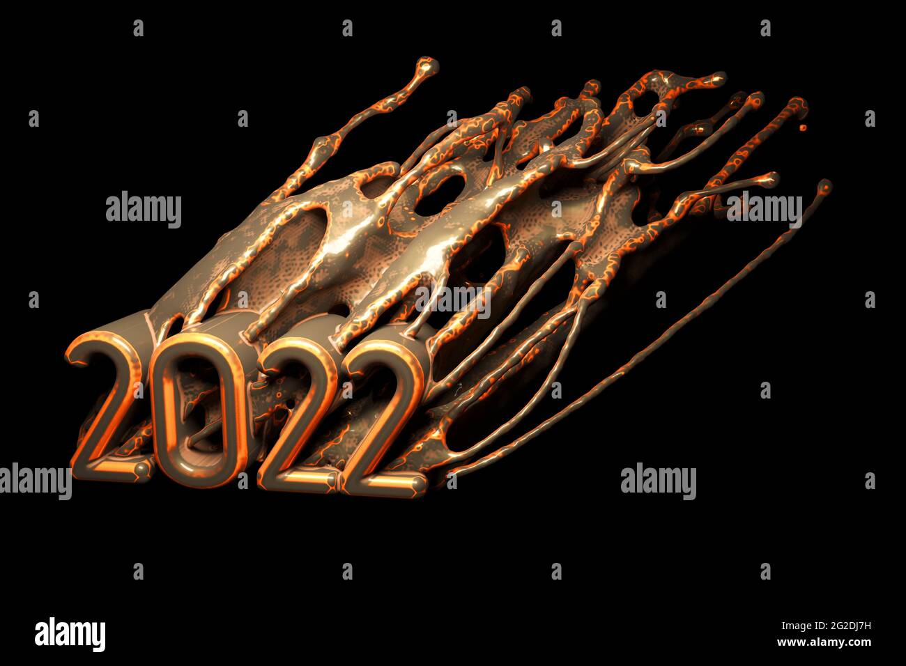 2022 letters that embrace sticky spray, sculptural composition for the new year. 3d illustration Stock Photo