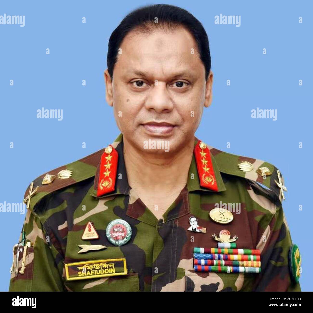 (210610) -- DHAKA, June 10, 2021 (Xinhua) -- The undated file photo shows Lieutenant General SM Shafiuddin Ahmed. Lieutenant General SM Shafiuddin Ahmed will replace outgoing Chief of Army Staff of Bangladesh Army General Aziz Ahmed. Lieutenant Colonel Abdullah Ibne Jayed, director of the Bangladeshi Defense Ministry's Inter Service Public Relations (ISPR) department, confirmed to Xinhua Thursday that Ahmed will take charge of Bangladesh Army in a formal handover on June 24 when General Aziz formally retires. (ISPR/Handout via Xinhua) Stock Photo