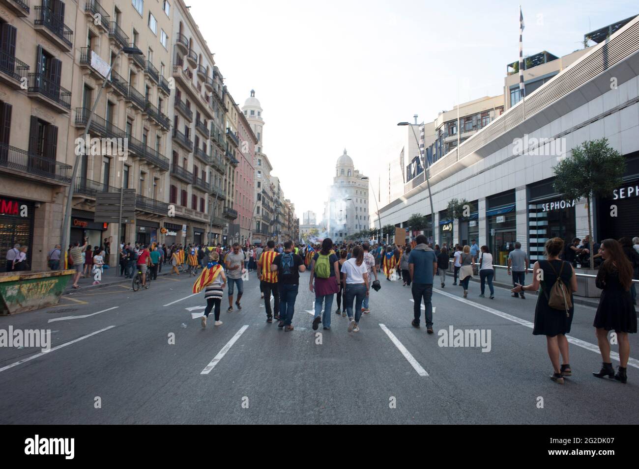 Protests in the Catalan capital of Barcelona after the independence referendum of 2017 Stock Photo