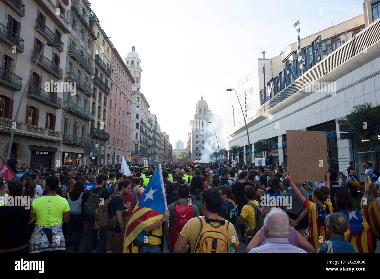 Protests in the Catalan capital of Barcelona after the independence referendum of 2017 Stock Photo