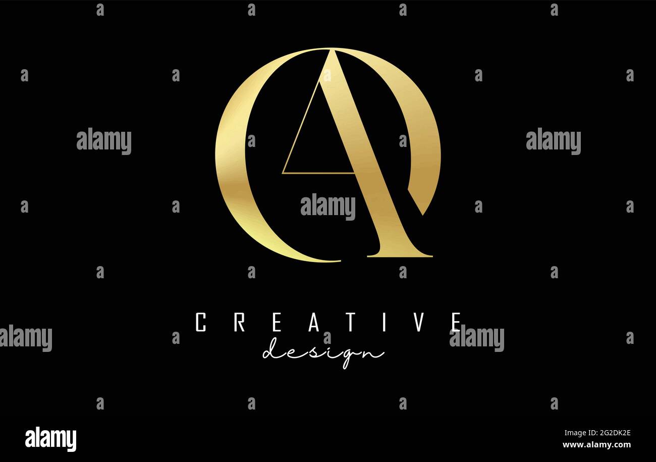 Golden AO a o letter design logo logotype concept with serif font and ...