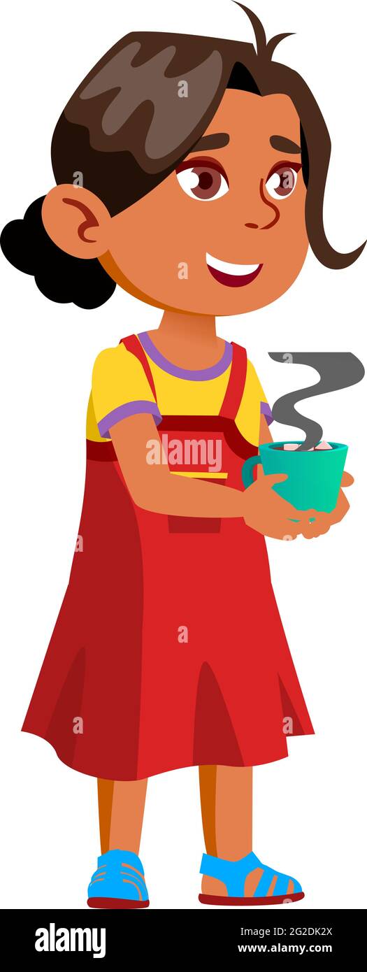 funny indian girl drinking hot chocolate with marshmallow in coffee cafe  cartoon vector Stock Vector Image & Art - Alamy