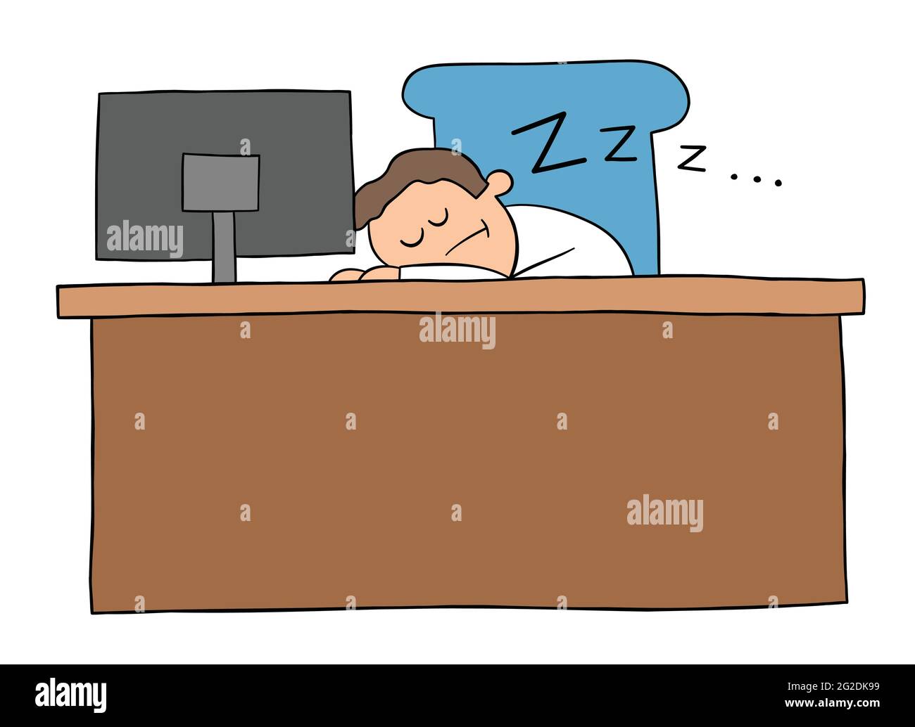 Cartoon businessmanman falling asleep at the desk in the office, vector  illustration. Black outlined and colored Stock Vector Image & Art - Alamy