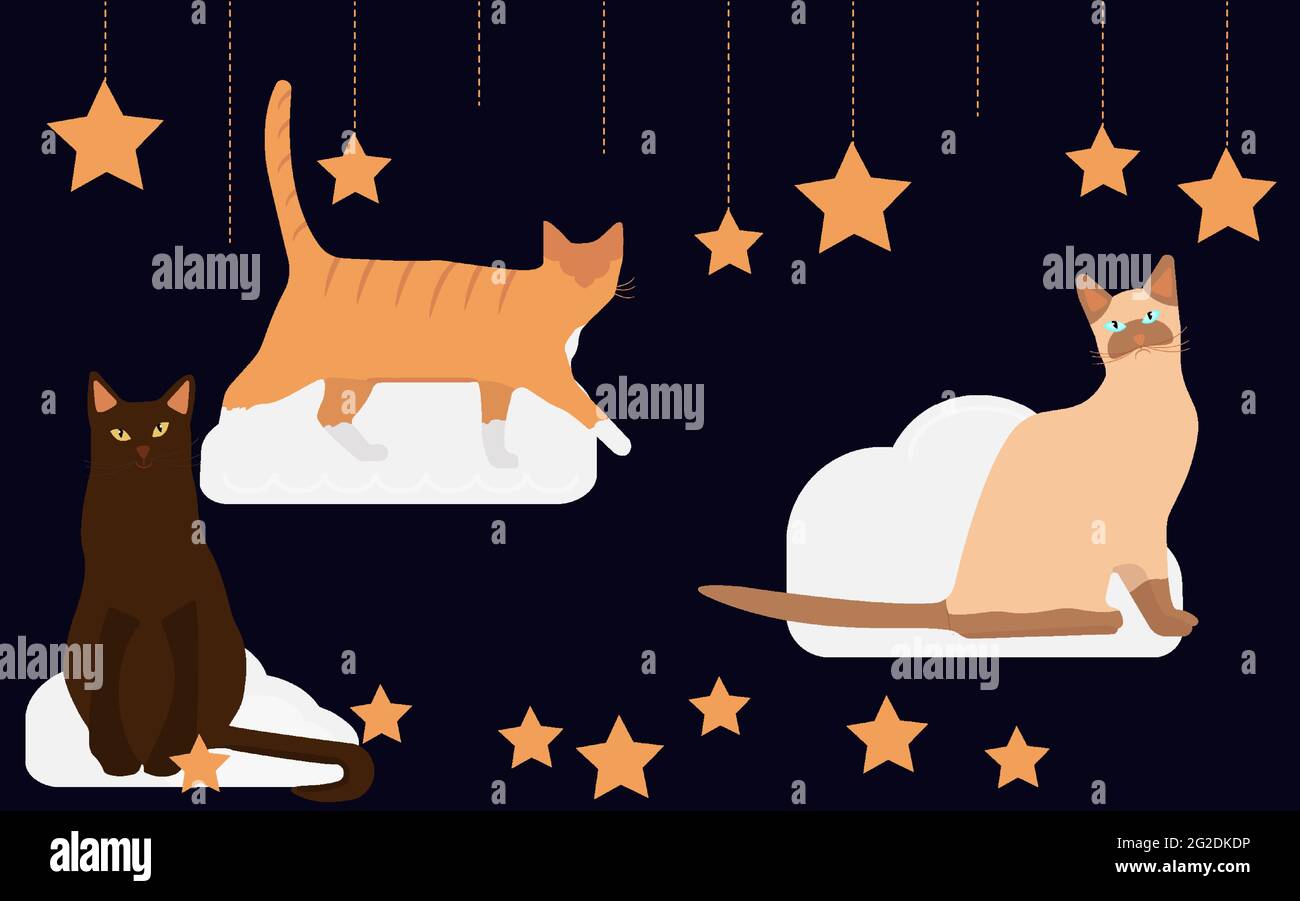 Cartoon cats characters collection.Flat,simple  Stock Vector