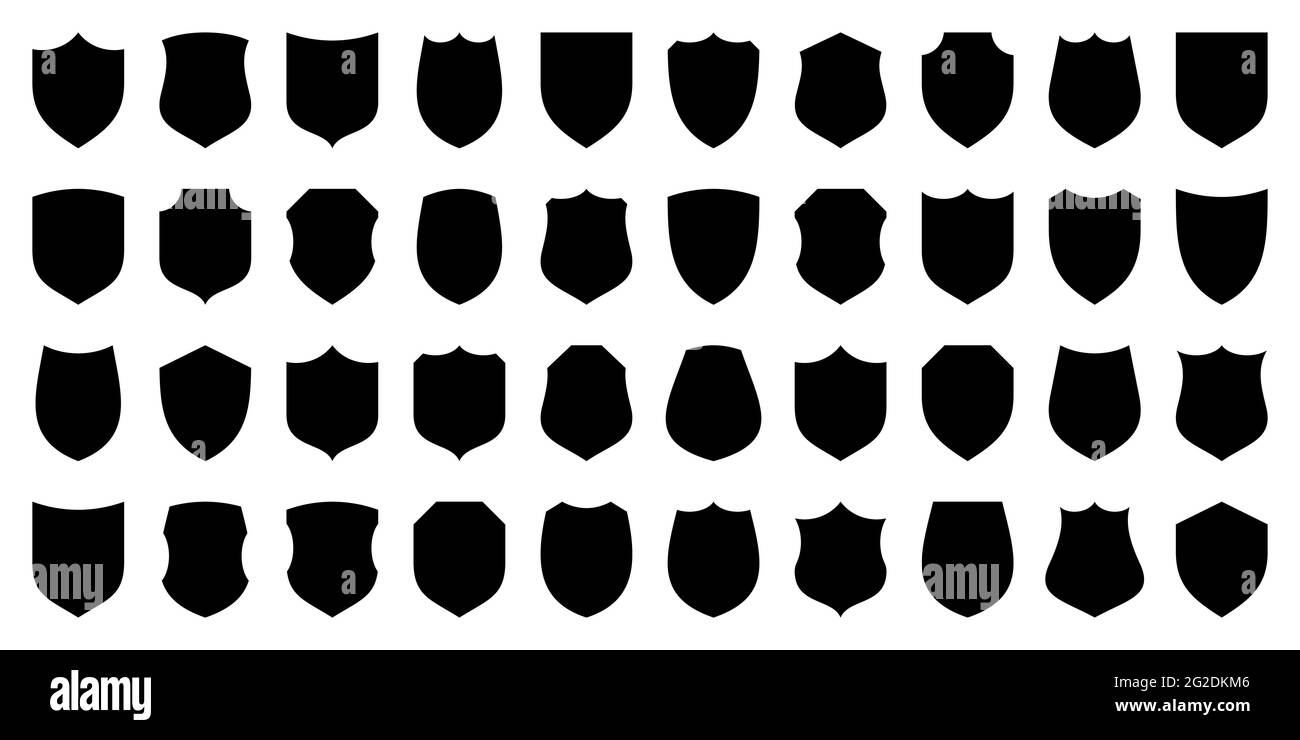Set of various vintage shield icons. Black heraldic shields. Protection and security symbol, label. Vector illustration. Stock Vector