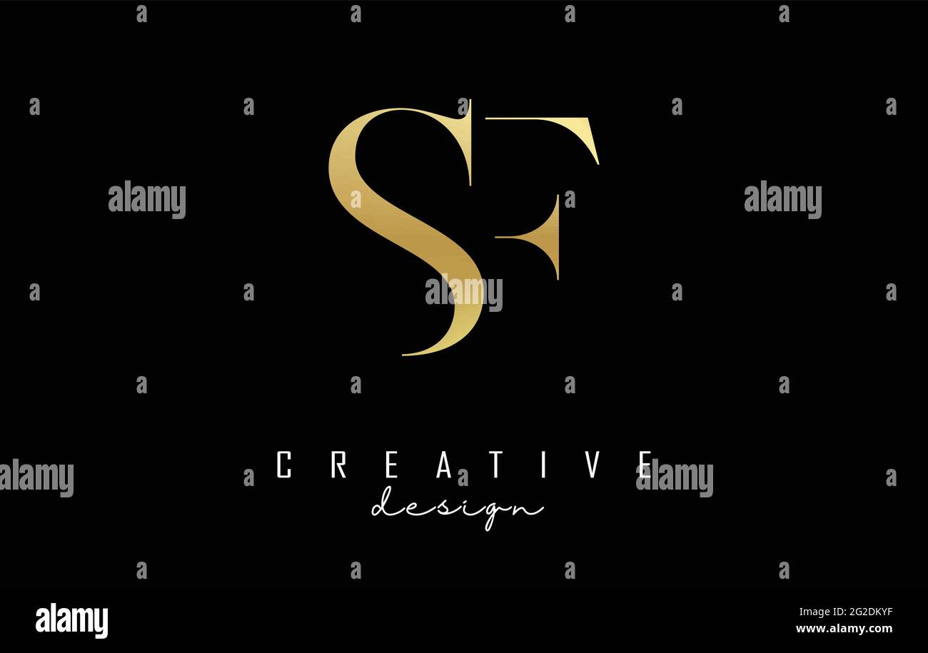 Golden SF s f letter design logo logotype concept with serif font and ...