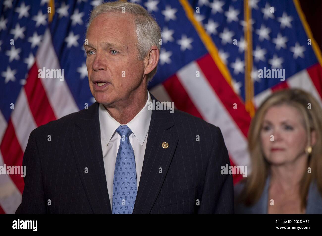 Washington, United States. 10th June, 2021. Senator Ron Johnson, R-WI, speaks during a news conference in the US Capitol in Washington, DC., on Wednesday, June 10, 2021. The conference, held by Senate republicans, discussed Big Tech and coronavirus censorship. Photo by Bonnie Cash/UPI. Credit: UPI/Alamy Live News Stock Photo